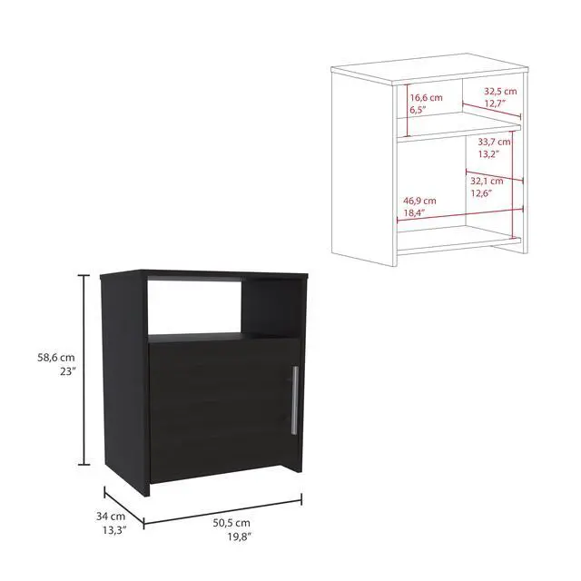Alt view image 3 of 7 - Nightstand Cuarzz, One Cabinet, Black Wengue Finish