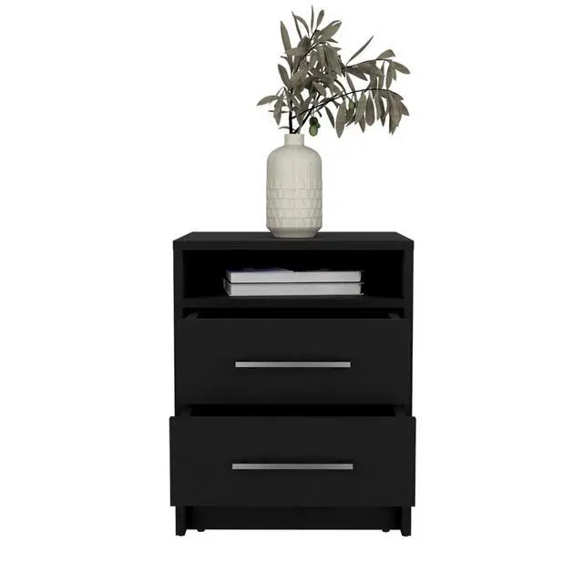 Alt view image 5 of 7 - Nightstand Cartiz, Two Drawers, Black Wengue Finish