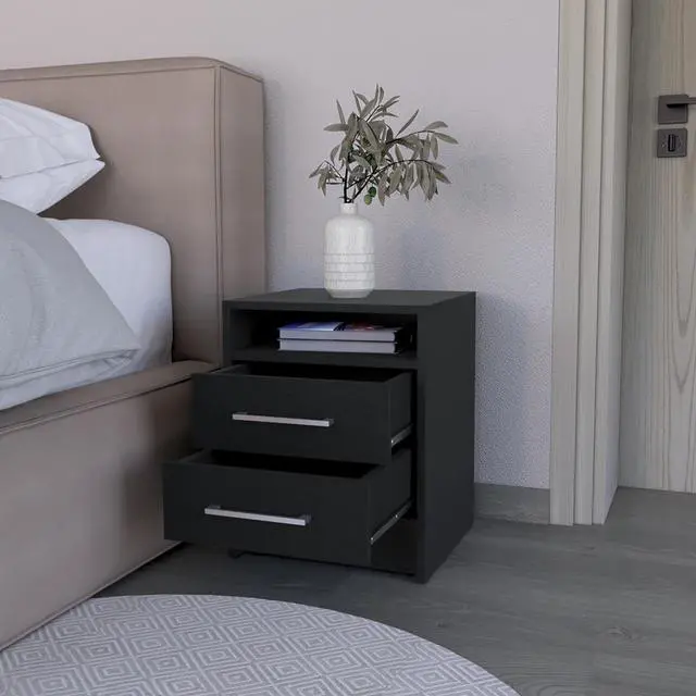 Alt view image 4 of 7 - Nightstand Cartiz, Two Drawers, Black Wengue Finish