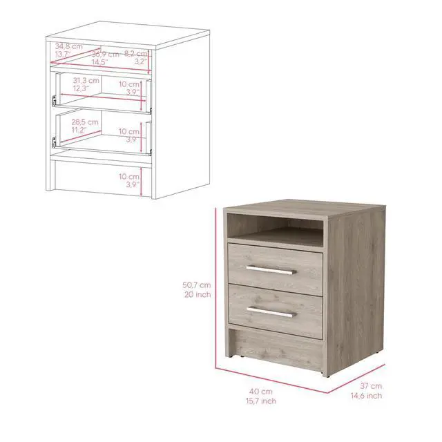 Alt view image 3 of 7 - Nightstand Cartiz, Two Drawers, Light Gray Finish