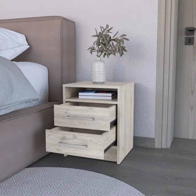 Alt view image 4 of 7 - Nightstand Cartiz, Two Drawers, Light Gray Finish