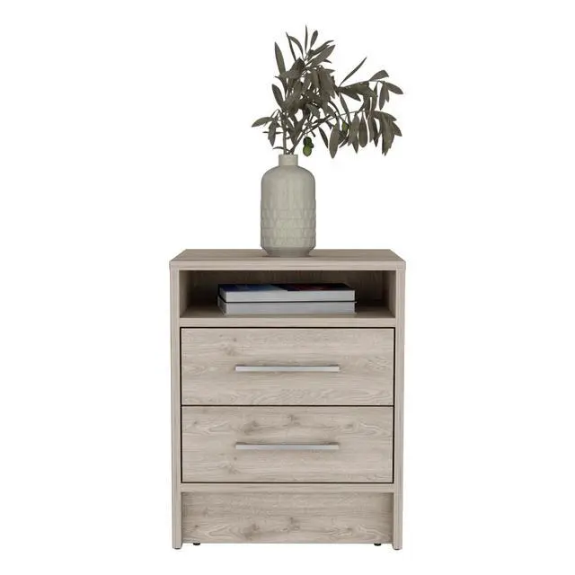 Alt view image 6 of 7 - Nightstand Cartiz, Two Drawers, Light Gray Finish