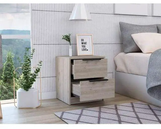 Main image of Nightstand Cervants, Two Drawers, Metal Handle, Light Gray Finish