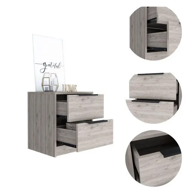 Alt view image 2 of 7 - Nightstand Cervants, Two Drawers, Metal Handle, Light Gray Finish