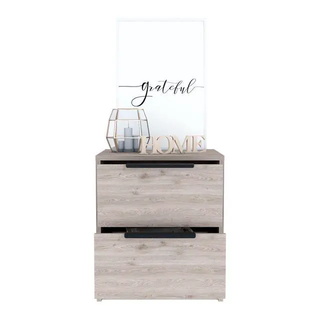 Alt view image 4 of 7 - Nightstand Cervants, Two Drawers, Metal Handle, Light Gray Finish