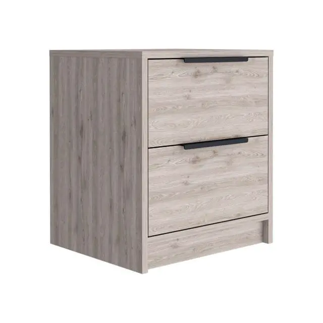 Alt view image 3 of 7 - Nightstand Cervants, Two Drawers, Metal Handle, Light Gray Finish