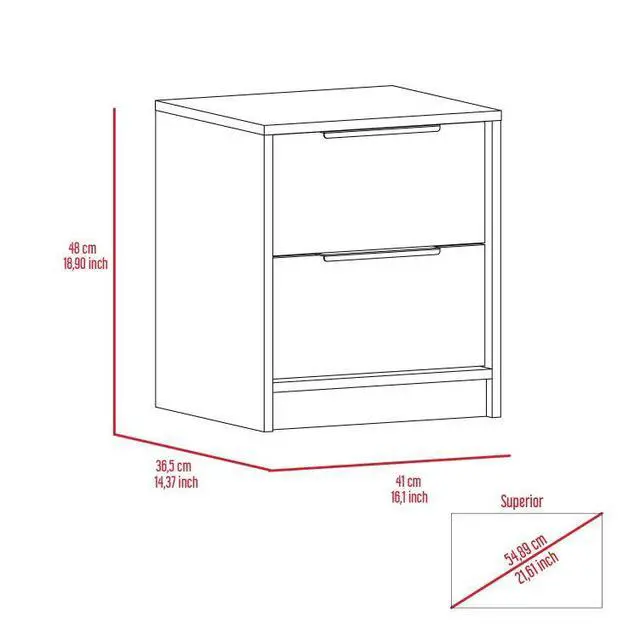 Alt view image 7 of 7 - Nightstand Cervants, Two Drawers, Metal Handle, Light Gray Finish