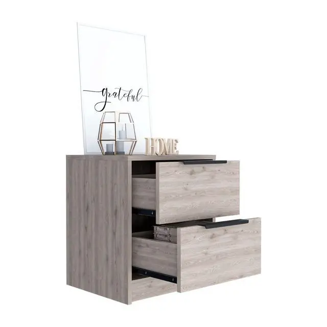 Alt view image 6 of 7 - Nightstand Cervants, Two Drawers, Metal Handle, Light Gray Finish