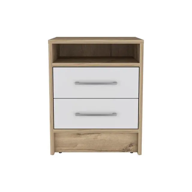 Alt view image 2 of 7 - Nightstand Cartiz, Two Drawers, White / Light Oak Finish