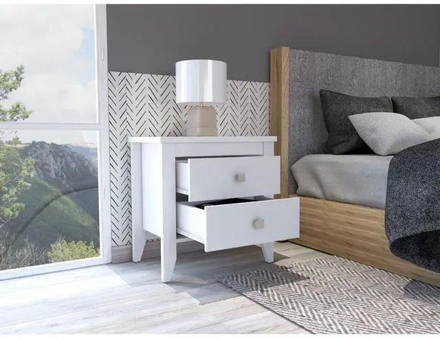 Main image of Nightstand More, Two Shelves, Four Legs, White Finish