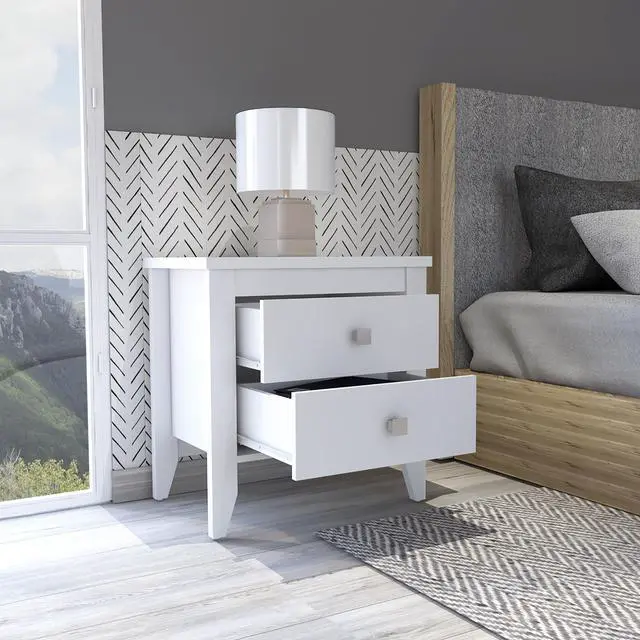 Alt view image 3 of 7 - Nightstand More, Two Shelves, Four Legs, White Finish