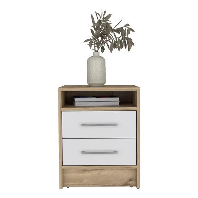Alt view image 6 of 7 - Nightstand Cartiz, Two Drawers, White / Light Oak Finish
