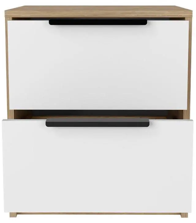 Alt view image 7 of 7 - Nightstand Cervants, Two Drawers, Metal Handle, White / Pine Finish