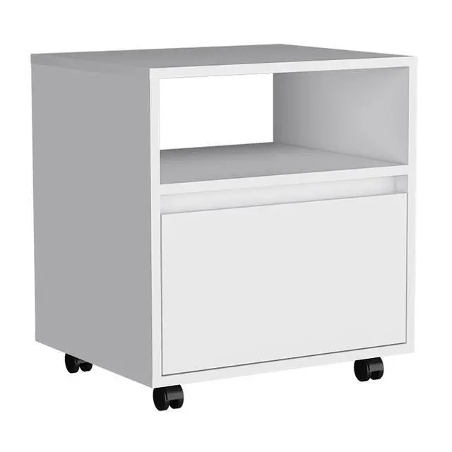 Alt view image 3 of 7 - Nightstand Munyochi, One Drawer, White Finish