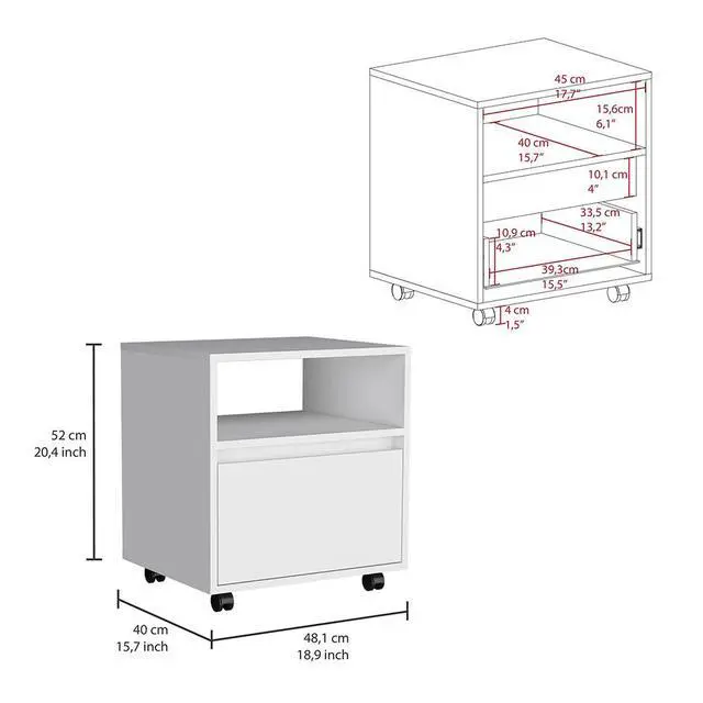 Alt view image 7 of 7 - Nightstand Munyochi, One Drawer, White Finish