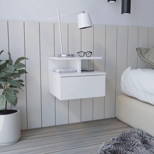 Alt view image 2 of 7 - Floating Nightstand Flopini, One Drawer, White Finish