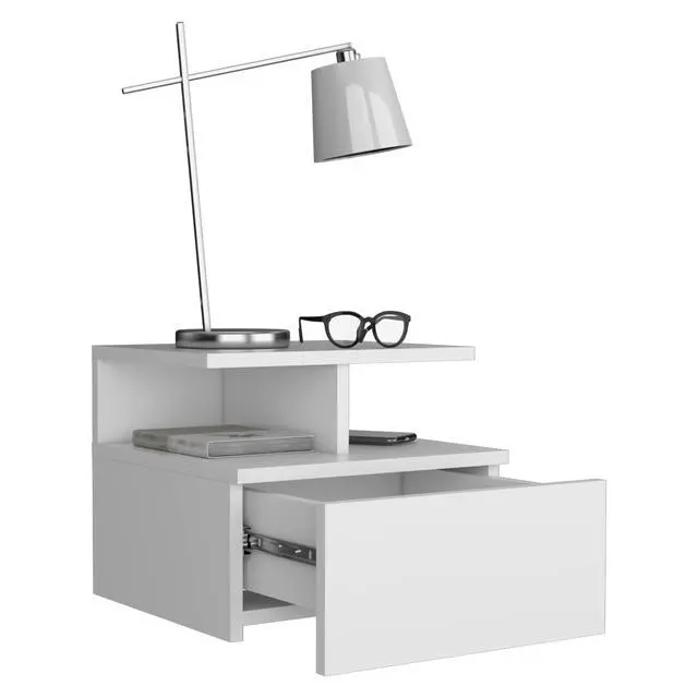 Alt view image 4 of 7 - Floating Nightstand Flopini, One Drawer, White Finish