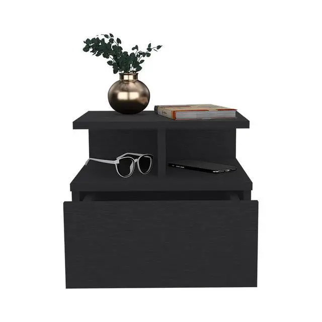 Alt view image 4 of 7 - Floating Nightstand Flopini, One Drawer, Black Wengue Finish