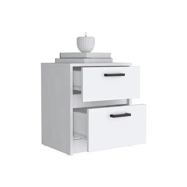 Alt view image 2 of 7 - Nightstand Chequered, Two Drawes, White Finish