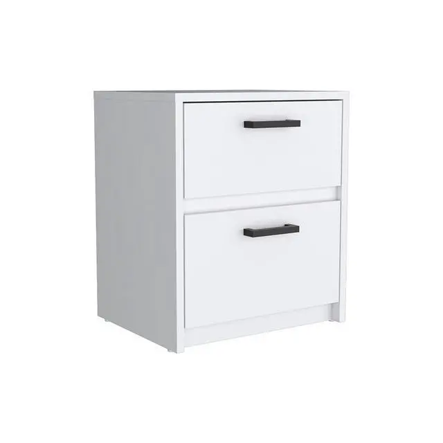 Alt view image 3 of 7 - Nightstand Chequered, Two Drawes, White Finish
