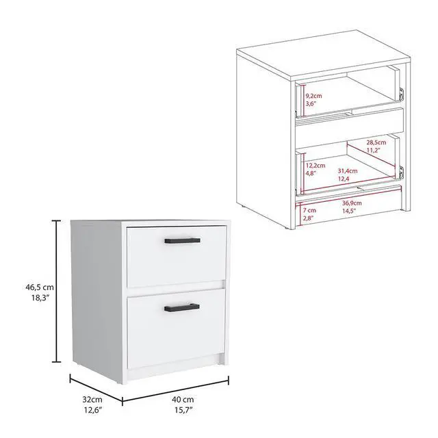 Alt view image 5 of 7 - Nightstand Chequered, Two Drawes, White Finish