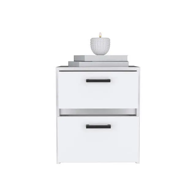 Alt view image 7 of 7 - Nightstand Chequered, Two Drawes, White Finish