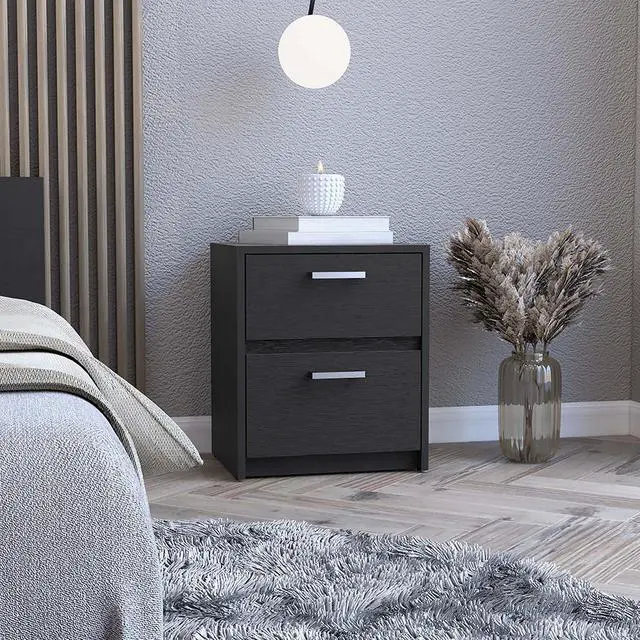 Main image of Nightstand Chequered, Two Drawers, Black Wengue Finish
