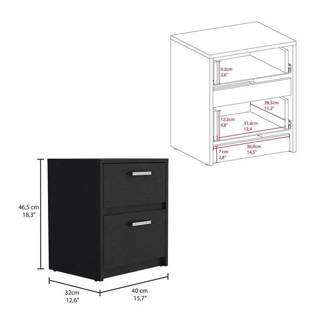 Alt view image 7 of 7 - Nightstand Chequered, Two Drawers, Black Wengue Finish
