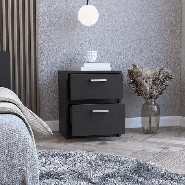 Alt view image 6 of 7 - Nightstand Chequered, Two Drawers, Black Wengue Finish