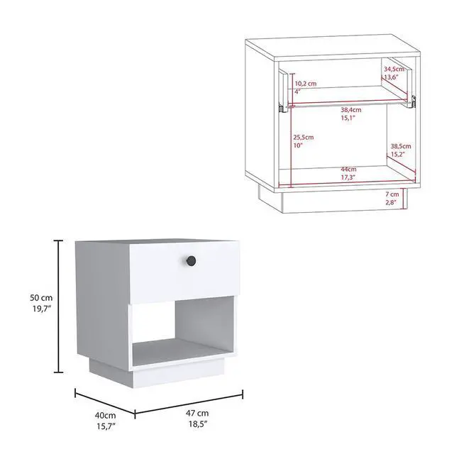 Alt view image 7 of 7 - Nightstand Viliigili, One Drawer, White Finish