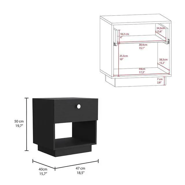 Alt view image 7 of 7 - Nightstand Viliigili, One Drawer, Black Wengue Finish