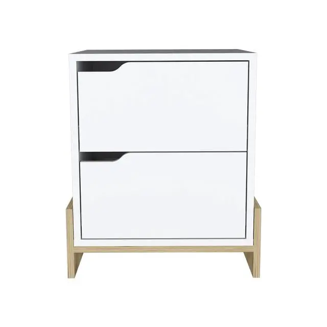 Alt view image 5 of 7 - Nightstand Brookland, Bedside Table With Double Drawers And Sturdy Base, White / Macadamia Finish