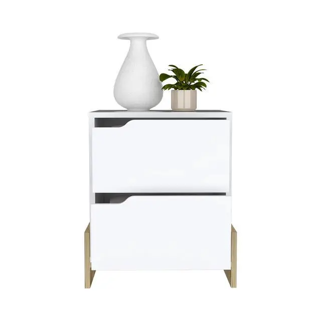 Alt view image 3 of 7 - Nightstand Brookland, Bedside Table With Double Drawers And Sturdy Base, White / Macadamia Finish