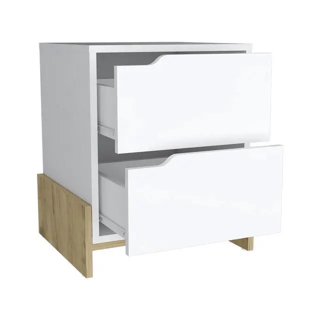 Alt view image 7 of 7 - Nightstand Brookland, Bedside Table With Double Drawers And Sturdy Base, White / Macadamia Finish