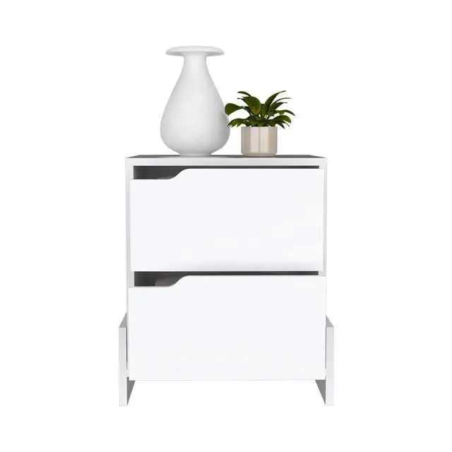 Alt view image 4 of 7 - Nightstand Brookland, Bedside Table With Double Drawers And Sturdy Base, White Finish