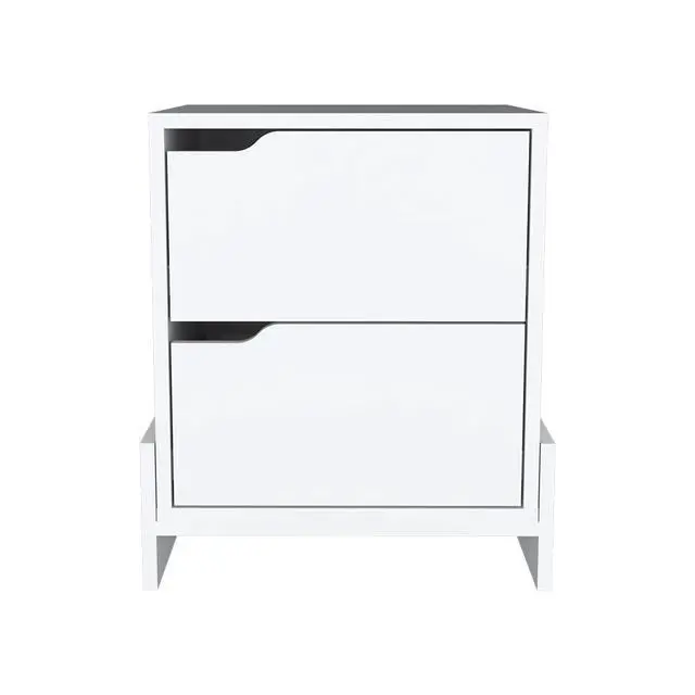 Alt view image 3 of 7 - Nightstand Brookland, Bedside Table With Double Drawers And Sturdy Base, White Finish