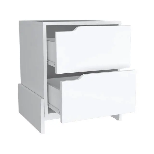 Alt view image 5 of 7 - Nightstand Brookland, Bedside Table With Double Drawers And Sturdy Base, White Finish
