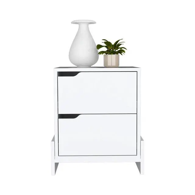 Alt view image 6 of 7 - Nightstand Brookland, Bedside Table With Double Drawers And Sturdy Base, White Finish