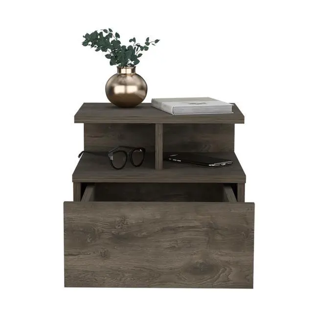 Alt view image 3 of 7 - Floating Nightstand Flopini, One Drawer, Dark Walnut Finish