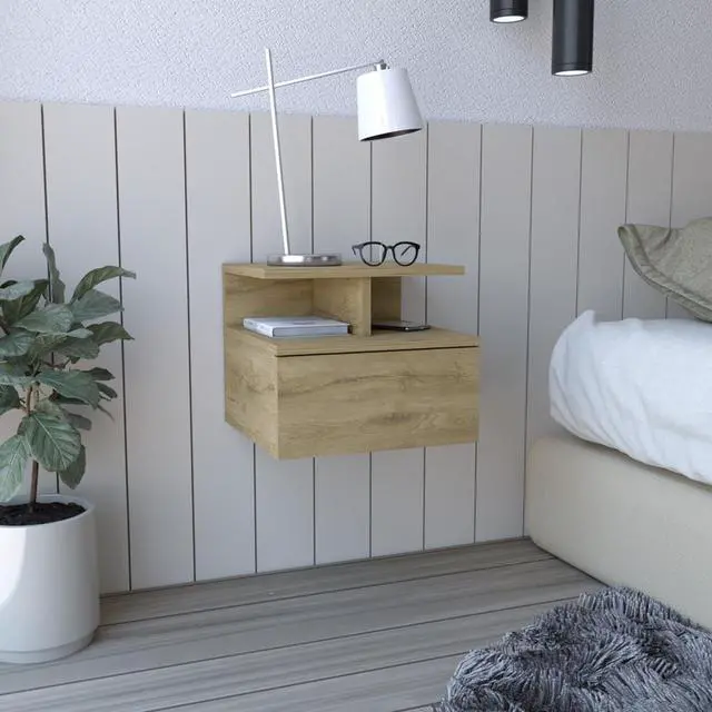 Alt view image 6 of 7 - Floating Nightstand Flopini, One Drawer, Macadamia Finish