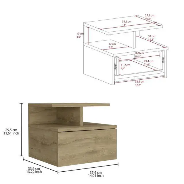 Alt view image 7 of 7 - Floating Nightstand Flopini, One Drawer, Macadamia Finish