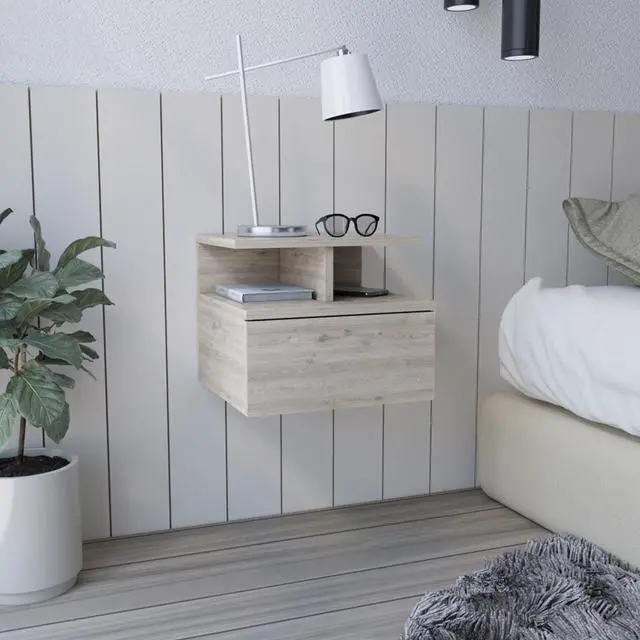 Alt view image 4 of 7 - Floating Nightstand Flopini, One Drawer, Light Gray Finish