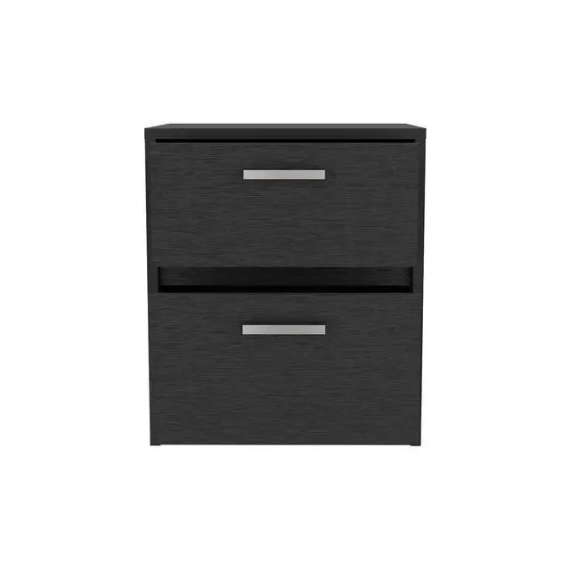 Alt view image 4 of 5 - Nightstand 18"H , 2 Drawers With Metal Handles, Black