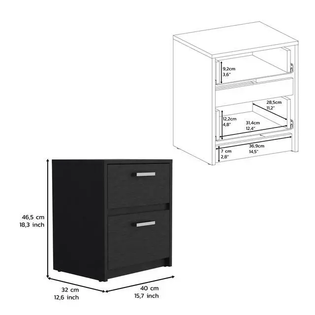 Alt view image 5 of 5 - Nightstand 18"H , 2 Drawers With Metal Handles, Black