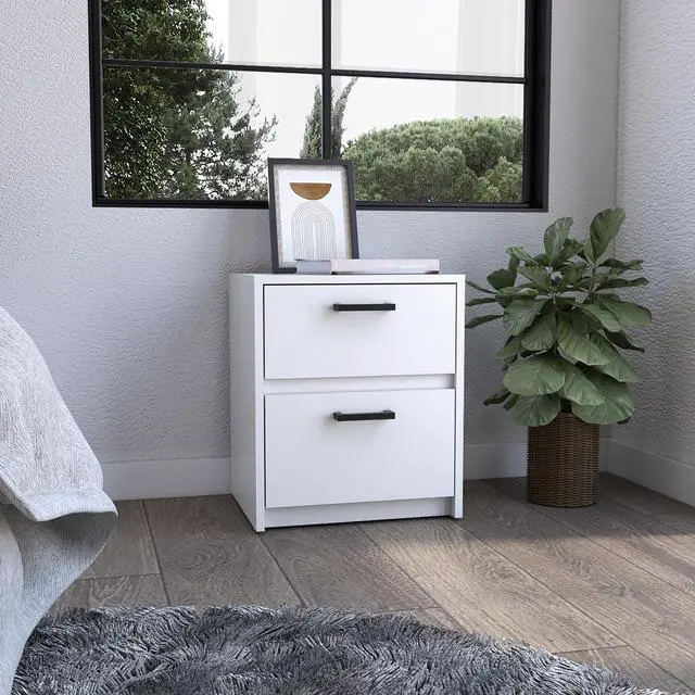 Main image of Nightstand 18"H , 2 Drawers With Metal Handles, White