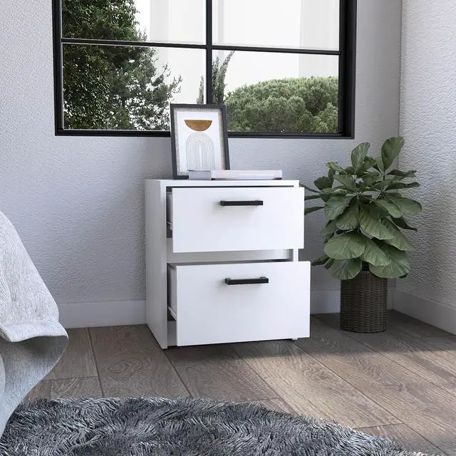 Alt view image 2 of 7 - Nightstand 18"H , 2 Drawers With Metal Handles, White