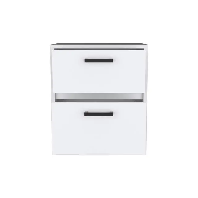 Alt view image 3 of 7 - Nightstand 18"H , 2 Drawers With Metal Handles, White