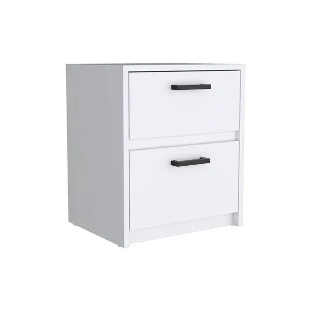 Alt view image 4 of 7 - Nightstand 18"H , 2 Drawers With Metal Handles, White