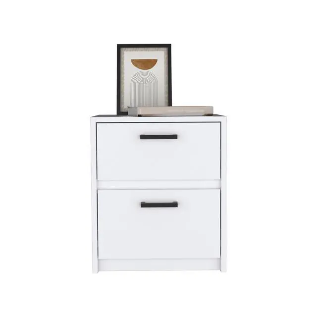 Alt view image 5 of 7 - Nightstand 18"H , 2 Drawers With Metal Handles, White