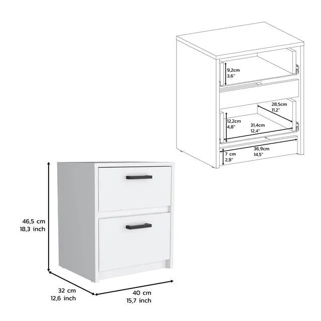 Alt view image 7 of 7 - Nightstand 18"H , 2 Drawers With Metal Handles, White